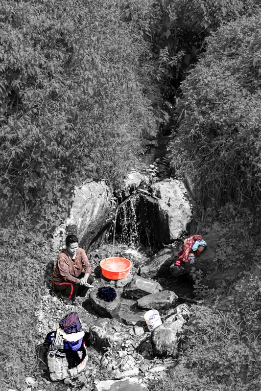 Human Right to Water in Nagaland - Performing laundry at a distant stream in the forests along Dimapur-Kohima National Highway